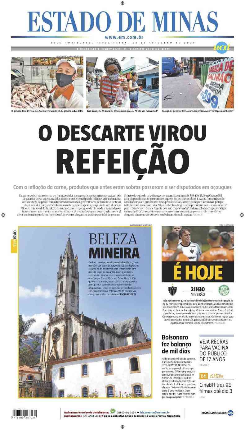 Confira a Capa do Jornal Estado de Minas do dia 28/09/2021