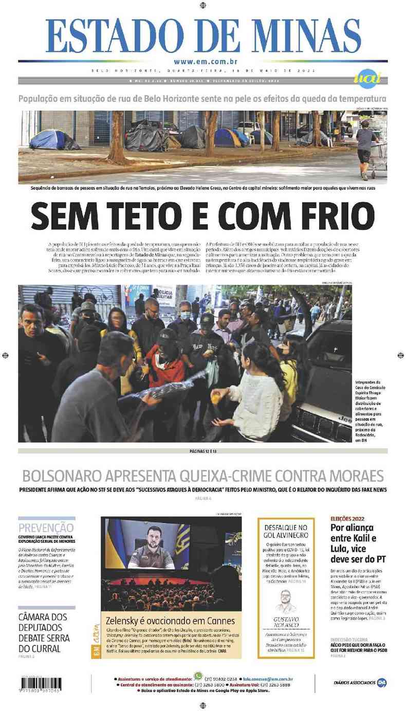 Confira a Capa do Jornal Estado de Minas do dia 18/05/2022