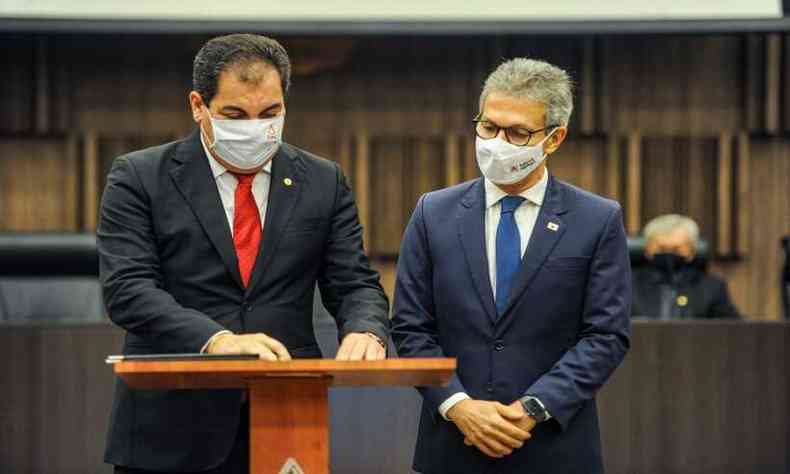 Gilson Soares Lemes, presidente do TJMG, e Romeu Zema, governador de MG(foto: Leandro Couri/EM/D. A. Press)