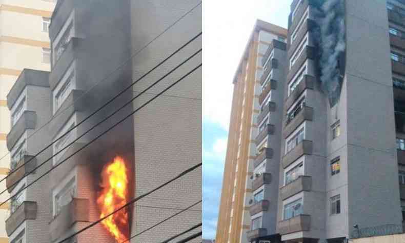 Imvel incendiado est localizado na Regio Oeste da capital mineira(foto: Reproduo/WhatsApp e divulgao/Corpo de Bombeiros)