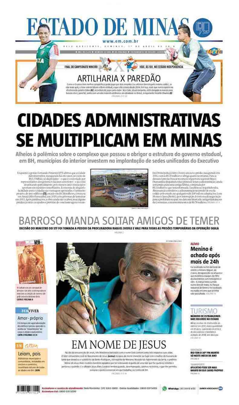 Confira a Capa do Jornal Estado de Minas do dia 01/04/2018