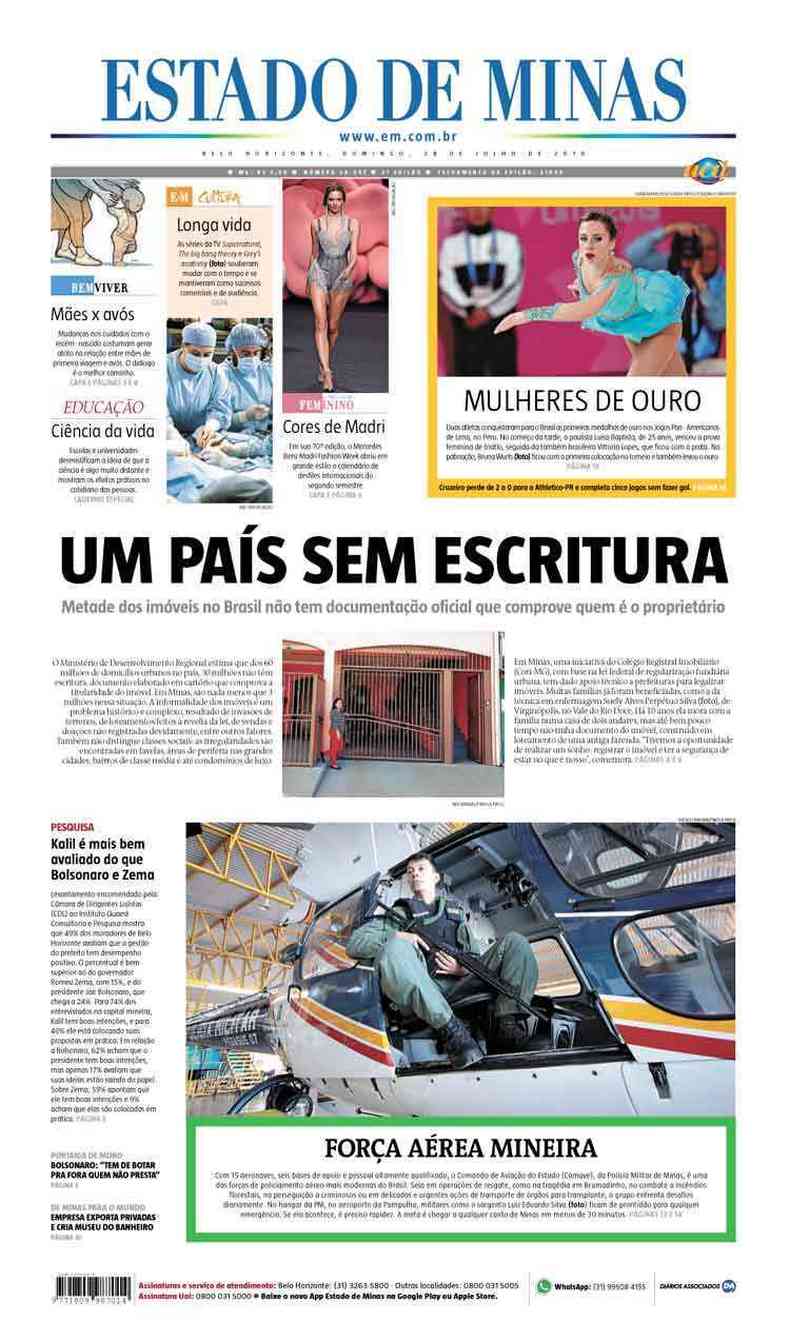 Confira a Capa do Jornal Estado de Minas do dia 28/07/2019(foto: Estado de Minas)
