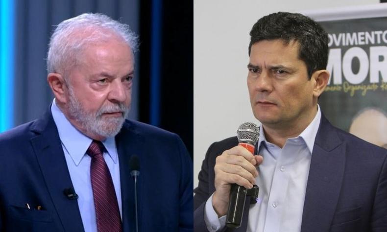 Sergio Moro diz que Lula mentiu durante o debate da TV Globo, nesta quinta-feira (29/9)(foto: Edesio Ferreira/EM/D.A Press/Reprodução/TV Globo) Montagem: Lula x Sergio Moro