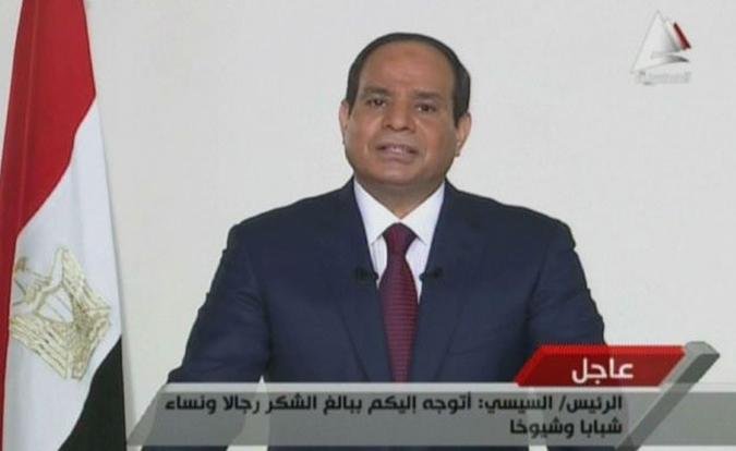 Agora como presidente eleito, ex-marechal Abdel Fatah al Sissi fez discurso � TV eg�pcia(foto: EGYPTIAN TV/AFP)