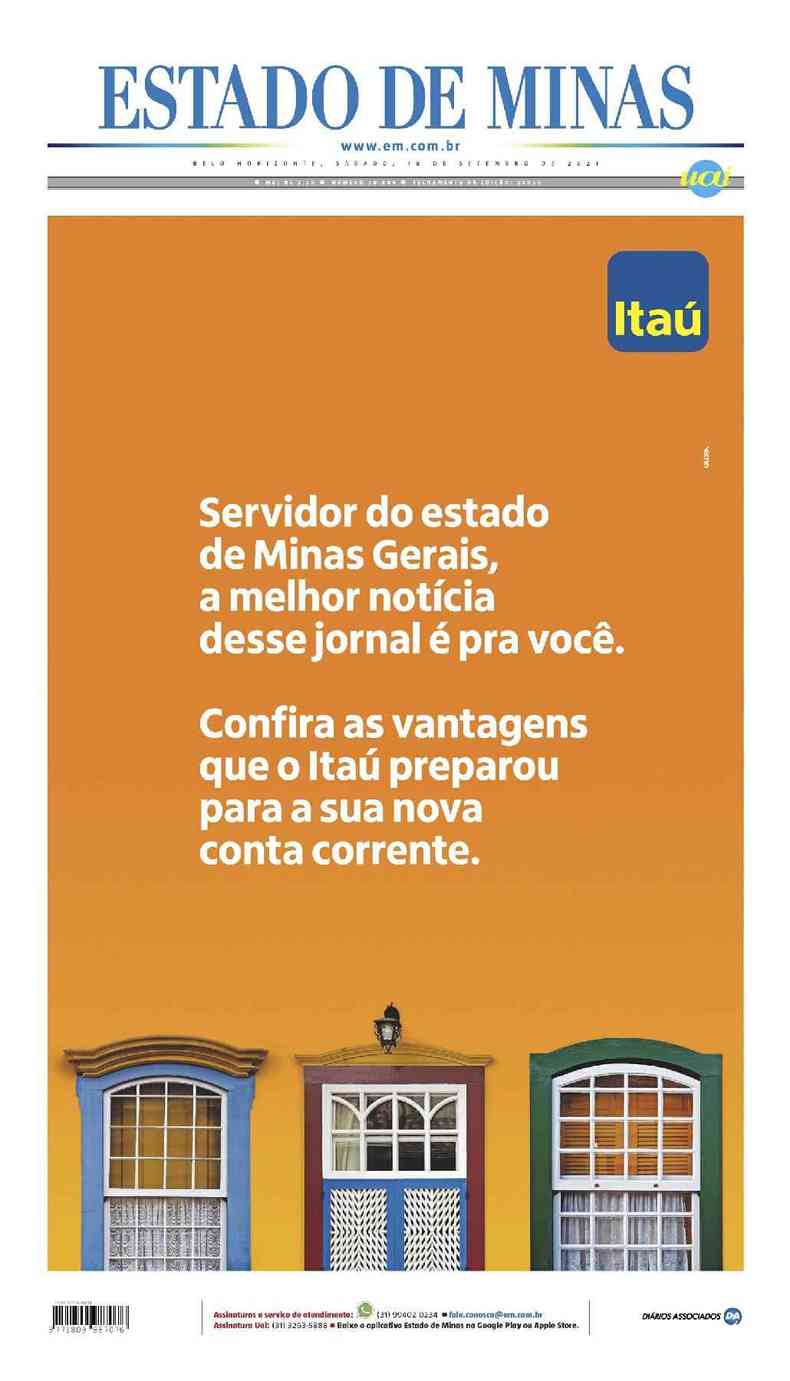Confira a Capa do Jornal Estado de Minas do dia 18/09/2021