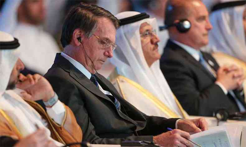 Jair Bolsonaro participa do Frum de Negcios dos Emirados rabes Unidos na capital dos Emirados, em Abu Dhabi(foto: AFP )