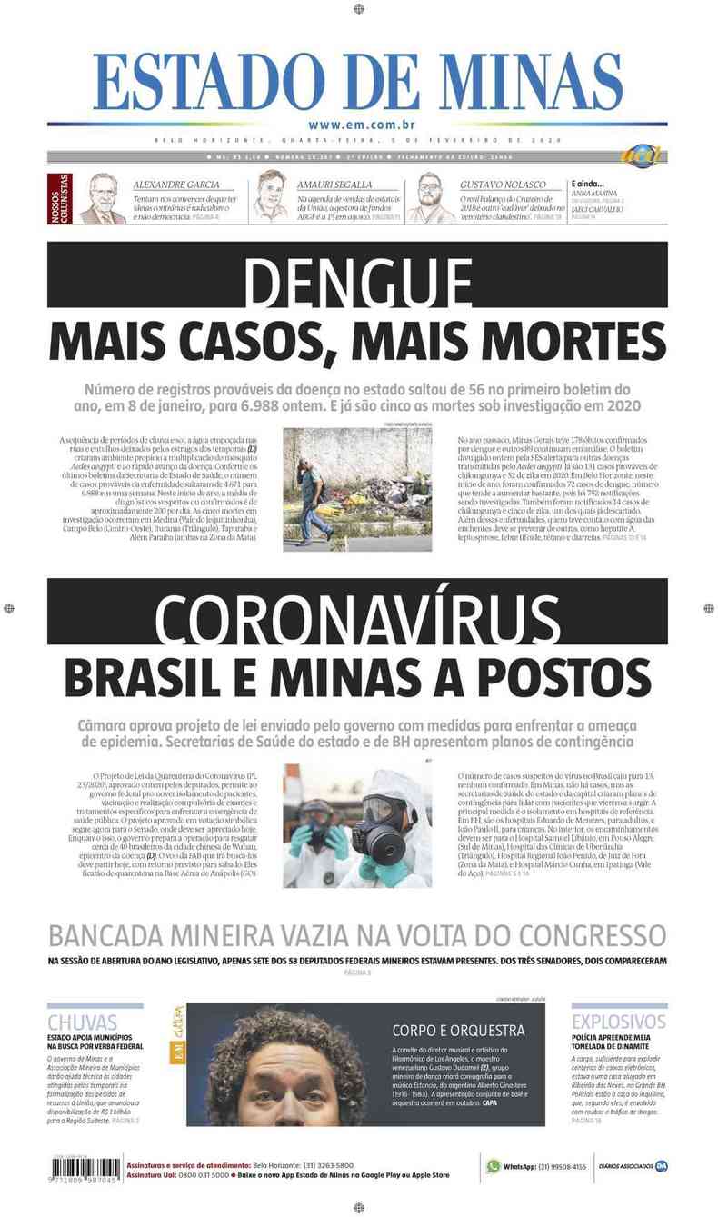 Confira a Capa do Jornal Estado de Minas do dia 05/02/2020(foto: Estado de Minas)