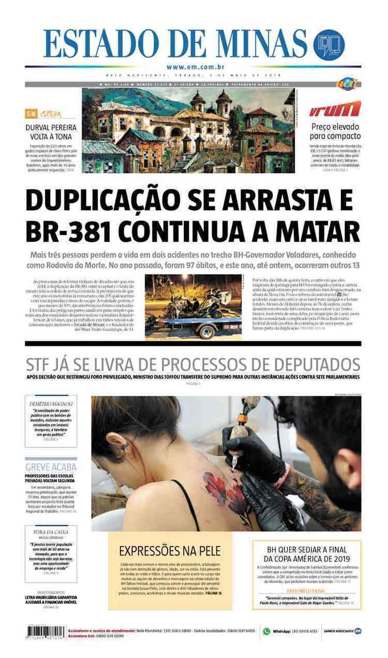 Confira a Capa do Jornal Estado de Minas do dia 05/05/2018