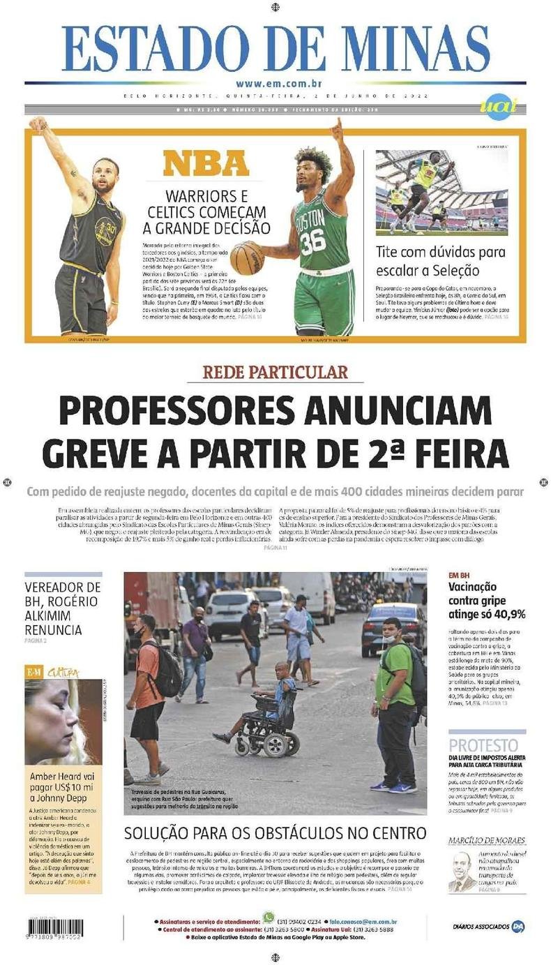 Confira a Capa do Jornal Estado de Minas do dia 02/06/2022