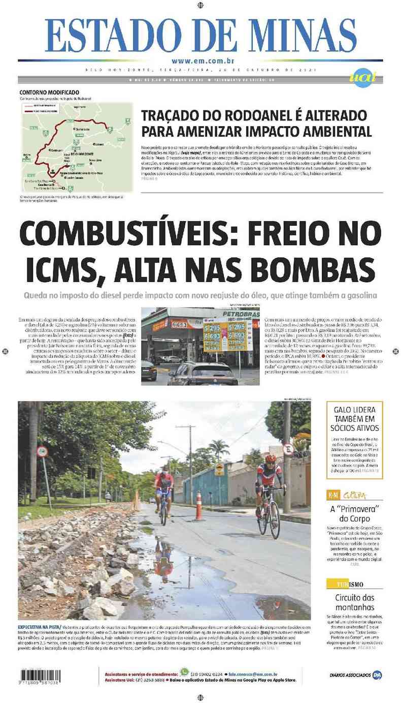 Confira a Capa do Jornal Estado de Minas do dia 26/10/2021