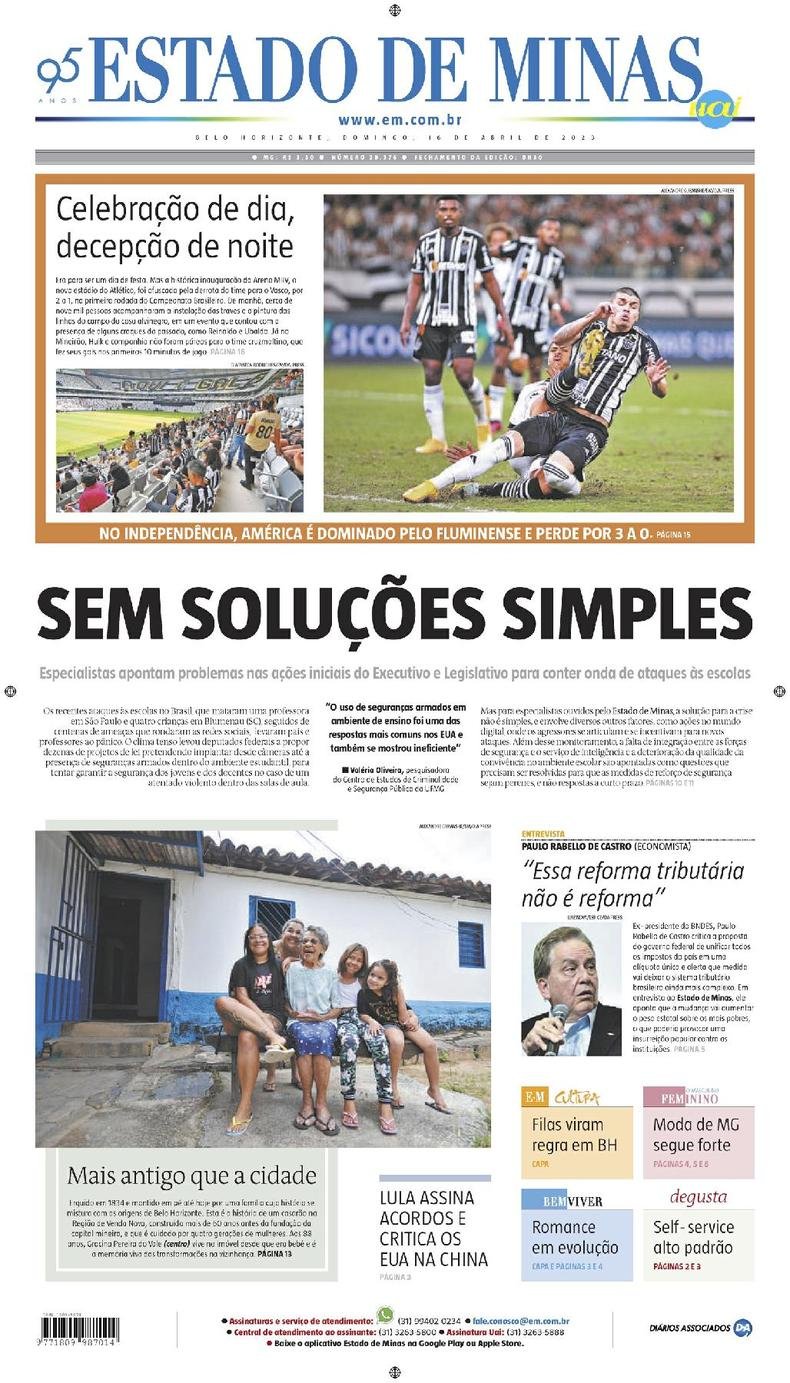 Confira a Capa do Jornal Estado de Minas do dia 16/04/2023