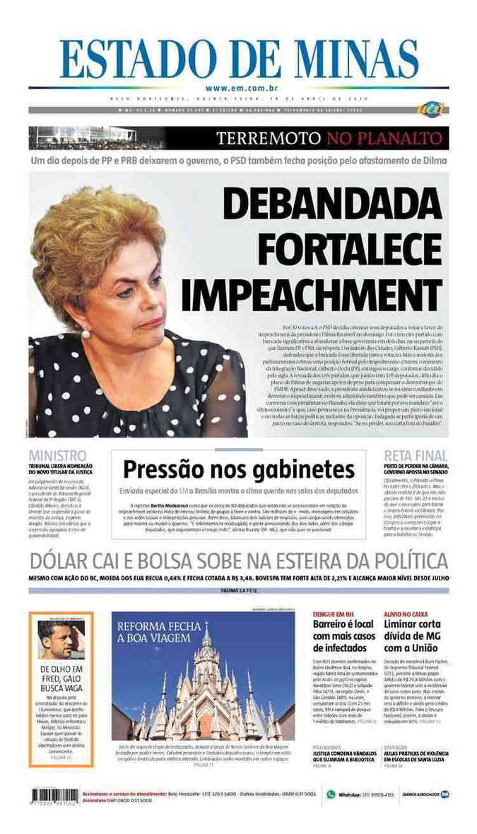 Confira a Capa do Jornal Estado de Minas do dia 14/04/2016