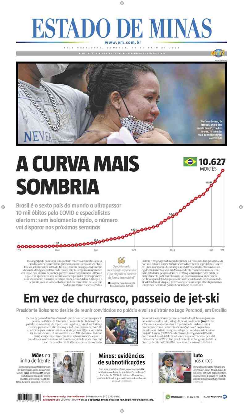 Confira a Capa do Jornal Estado de Minas do dia 10/05/2020(foto: Estado de Minas)