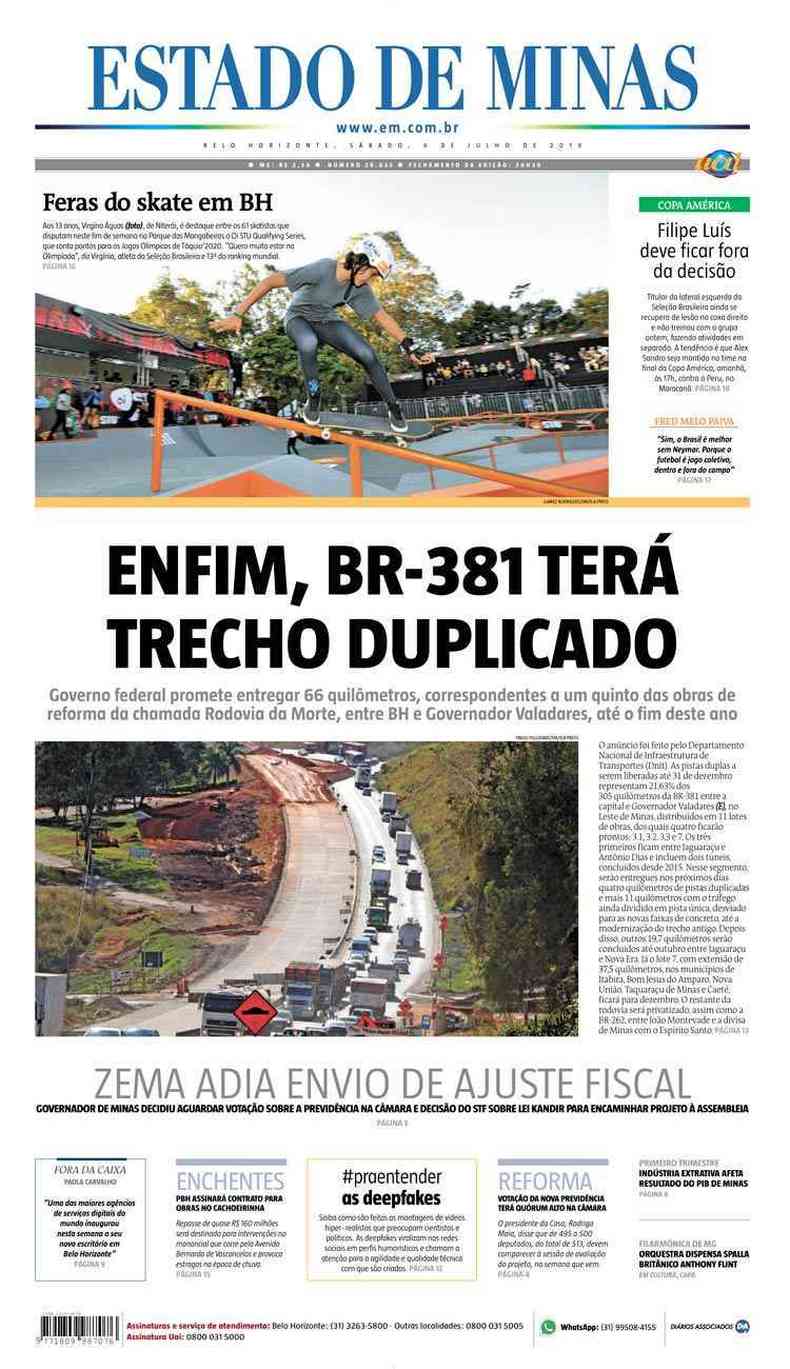 Confira a Capa do Jornal Estado de Minas do dia 06/07/2019(foto: Estado de Minas)