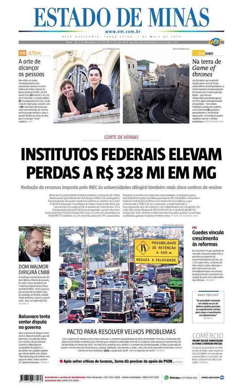 Confira a Capa do Jornal Estado de Minas do dia 07/05/2019(foto: Estado de Minas)