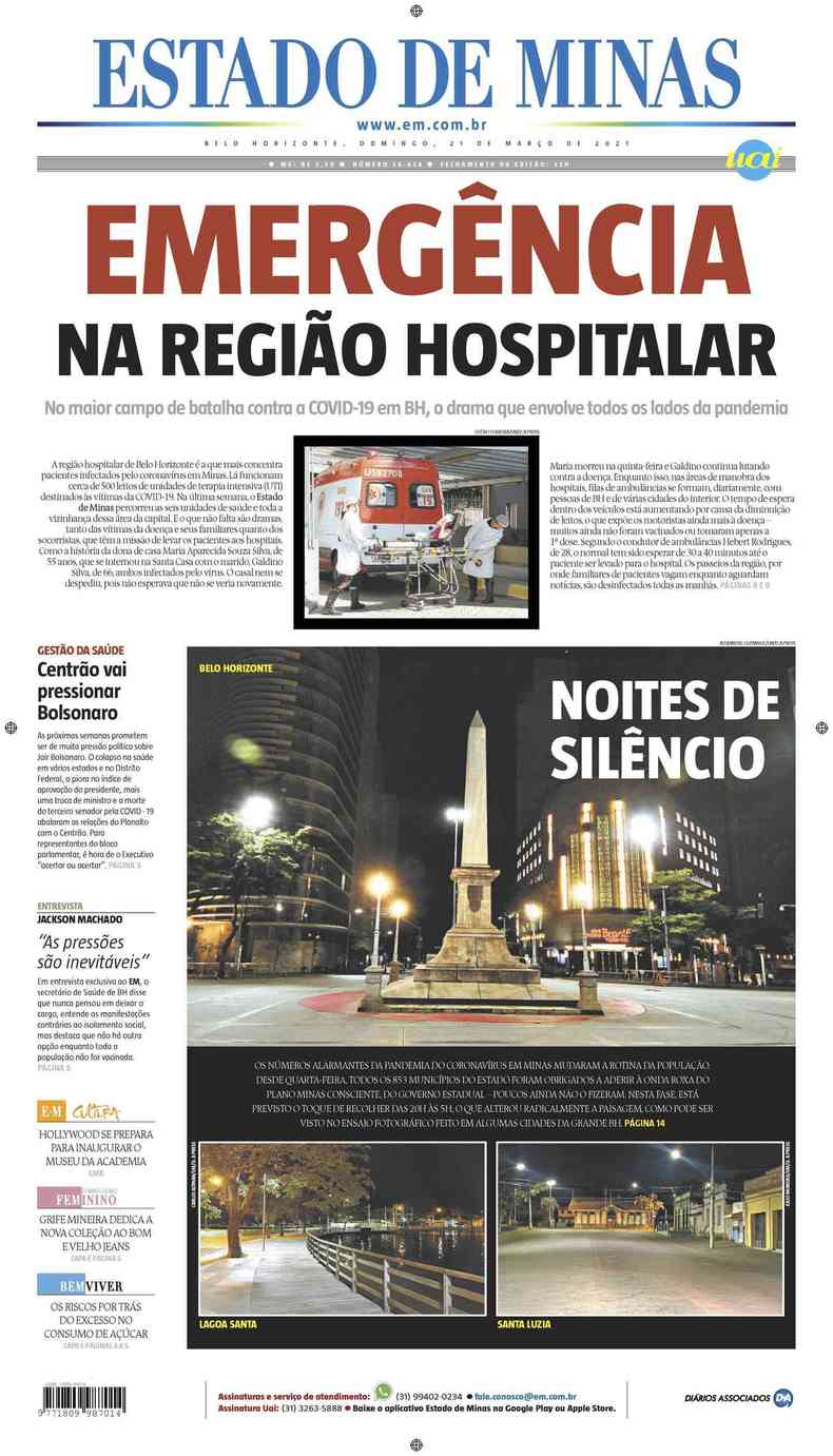 Confira a Capa do Jornal Estado de Minas do dia 21/03/2021(foto: Estado de Minas)