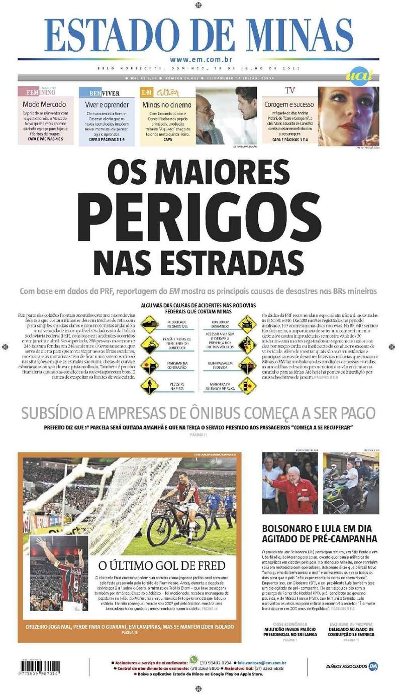 Confira a Capa do Jornal Estado de Minas do dia 10/07/2022