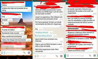 Mensagens do WhatsApp publicadas pelos alunos no Facebook mostram relatos de crimes(foto: Reproduo internet/Facebook)
