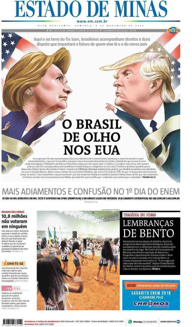 Confira a Capa do Jornal Estado de Minas do dia 06/11/2016