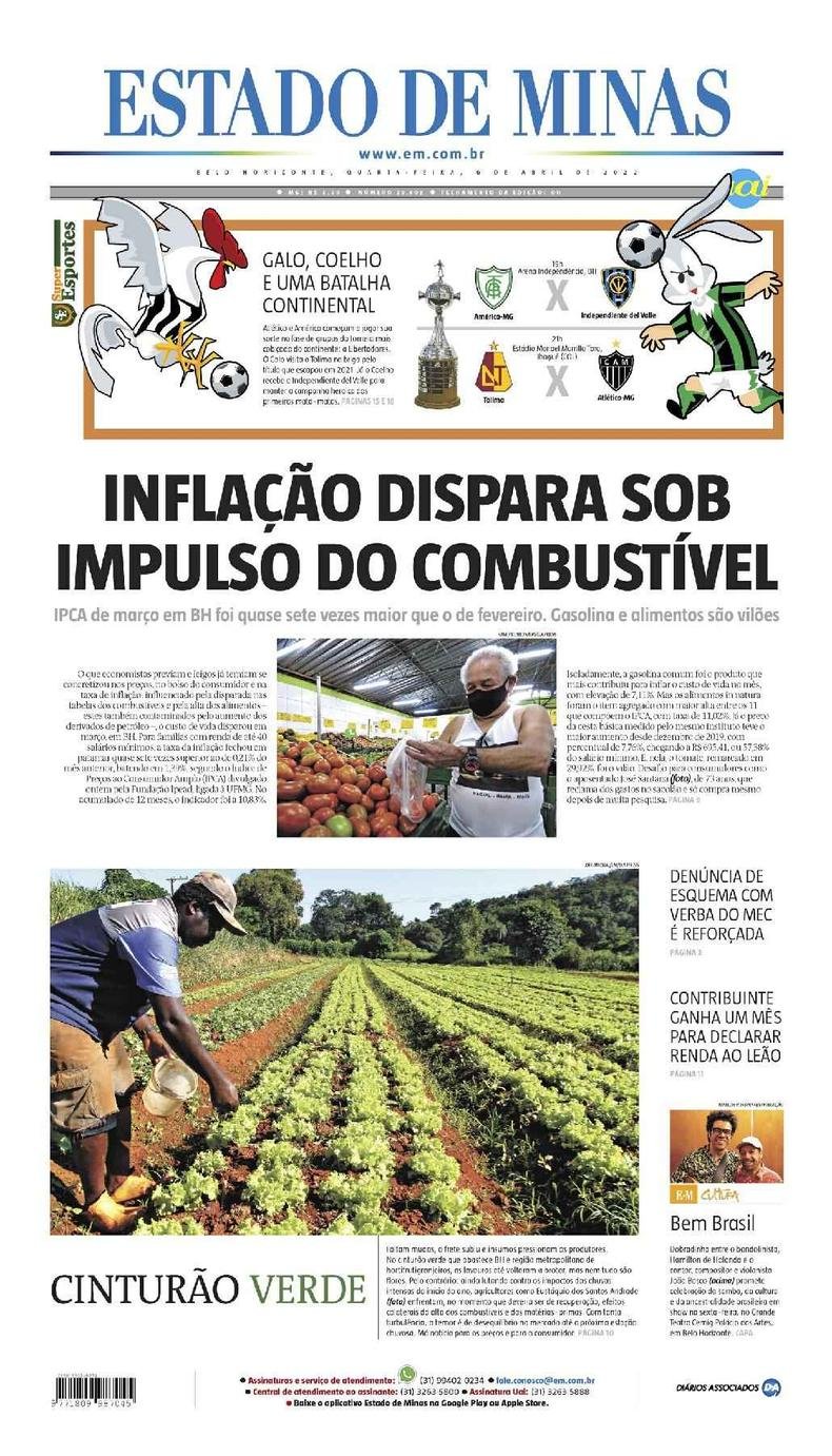 Confira a Capa do Jornal Estado de Minas do dia 06/04/2022