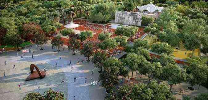 Perspectiva da obra, que prev um playground e rea de lazer para idosos. Praa foi revitalizada pela ltima vez em 1994 (foto: Divulgao/ALMG)