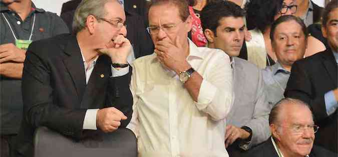 Presidente da Cmara, Eduardo Cunha, Renan Calheiros, presidente do Congresso, e o ex-presidente da Repblica Jos Sarney(foto: Valter Campanato/Agncia Brasil)