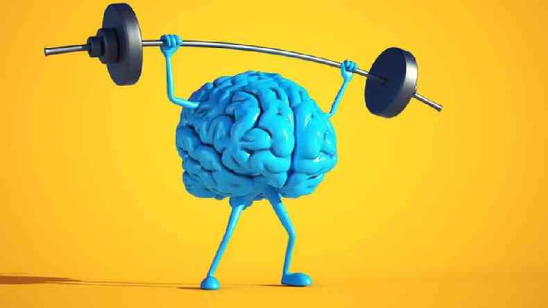 Ilustrao de crebro levantando peso