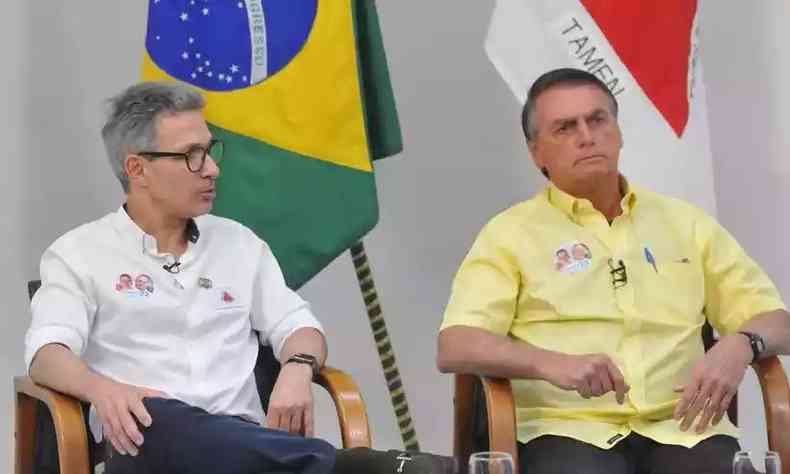 Zema (esq.) e Bolsonaro (dir.)