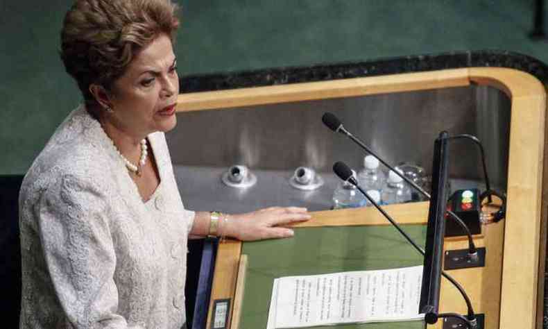 Dilma Rousseff discursa na ONU e diz que Brasil  pas de imigrantes(foto: AFP PHOTO/KENA BETANCUR)