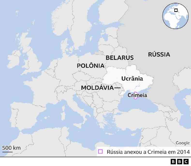 Mapa mostra onde fica a Ucrnia - no leste da Europa, entre a Rssia e a Polnia