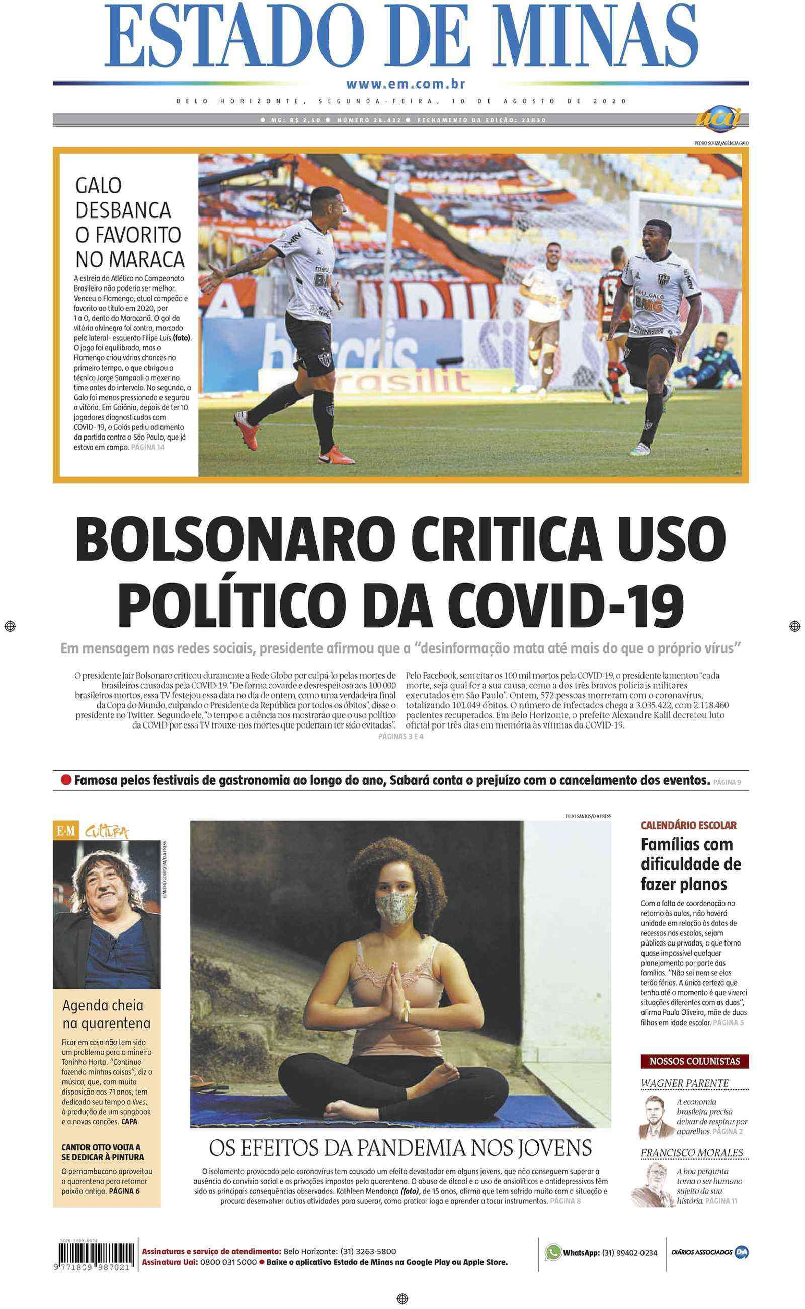 Confira a Capa do Jornal Estado de Minas do dia 10/08/2023