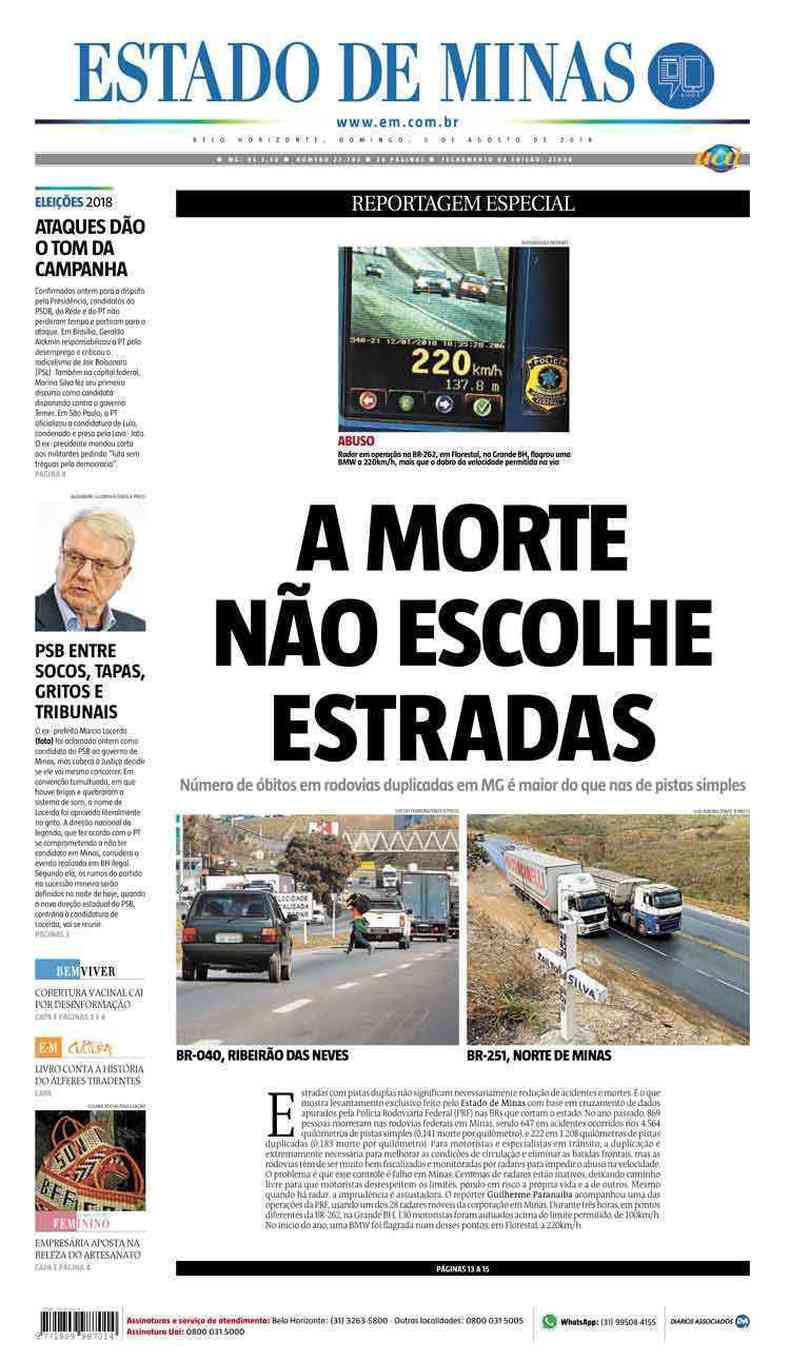 Confira a Capa do Jornal Estado de Minas do dia 05/08/2018