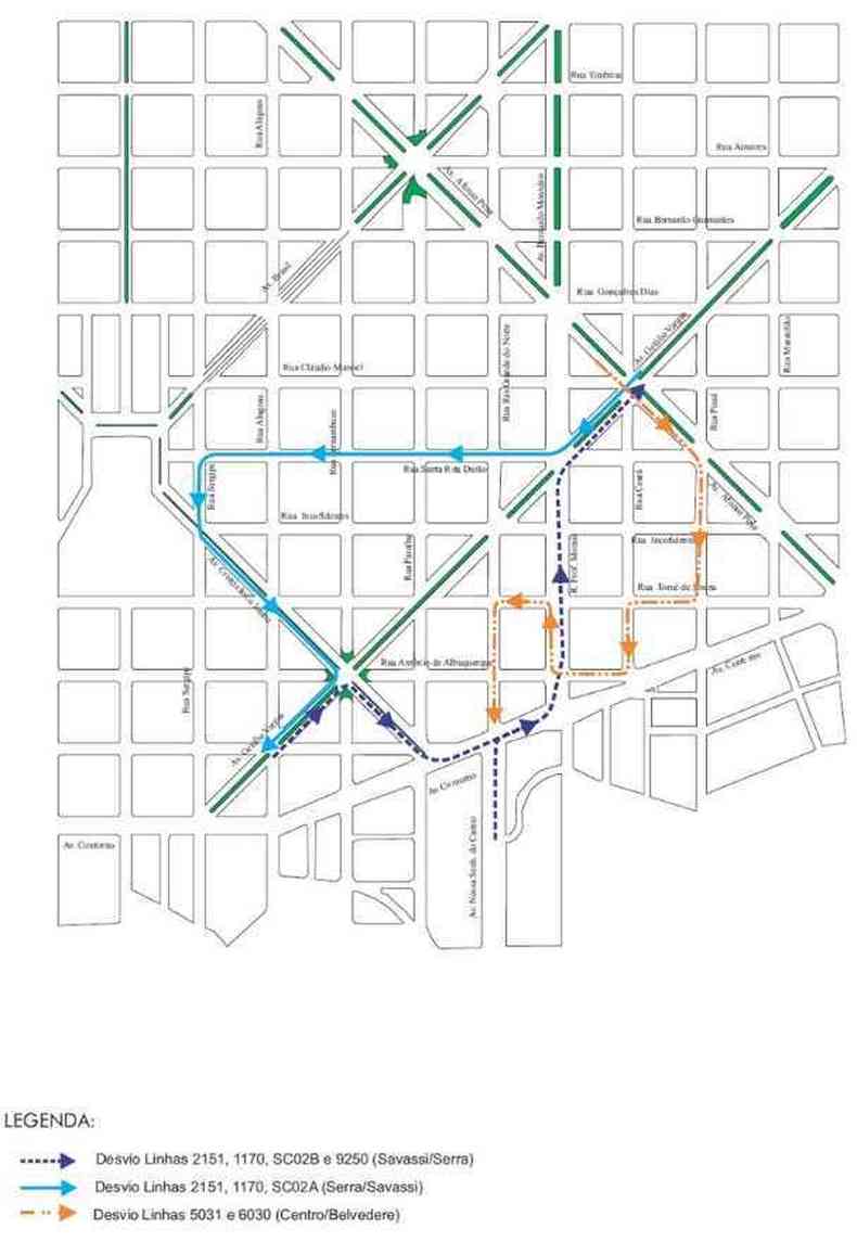 Linhas que passam pela Savassi faro alternativa. BHTrans divulga desvios.(foto: BHTrans/Divulgao)