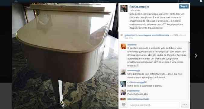 Mulher de Eike, Flvia Sampaio, no Instagram, questionou a postura do magistrado(foto: Instagram/Reproduo da internet)