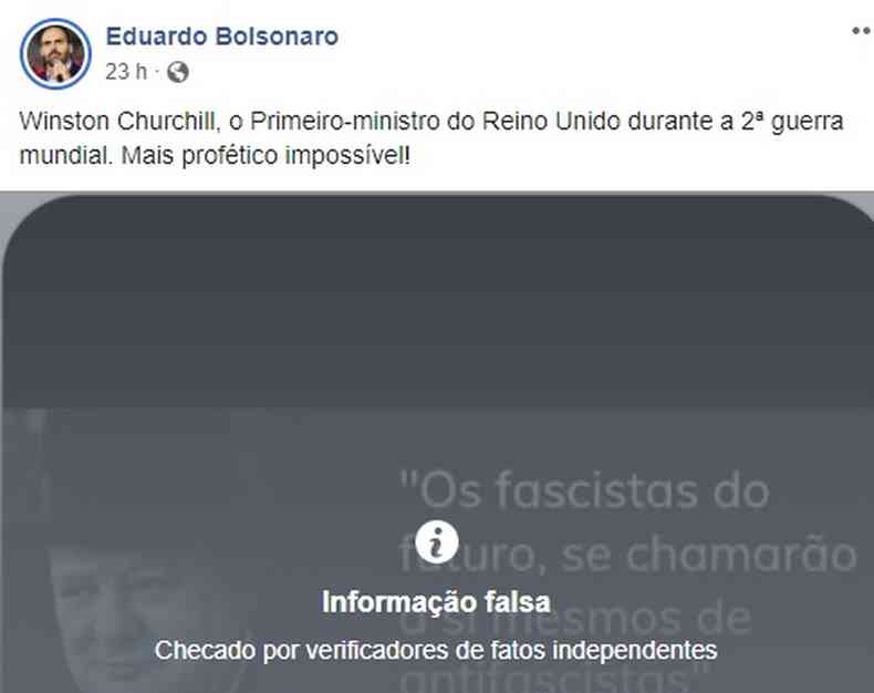 Facebook marcou como falso um post de Eduardo Bolsonaro(foto: Reproduo)