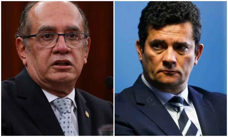 Declaração dada durante entrevista à CNN Brasil, que ainda vai ao ar nesta terça-feira (9/5), foi antecipada pela Folha de S.Paulo(foto: Marcelo Camargo/Agência Brasil) Gilmar Mendes à esquerda e Moro à direta. Amobos em foto frontal, do topo da cabeça até pouco abaixo dos ombros.
