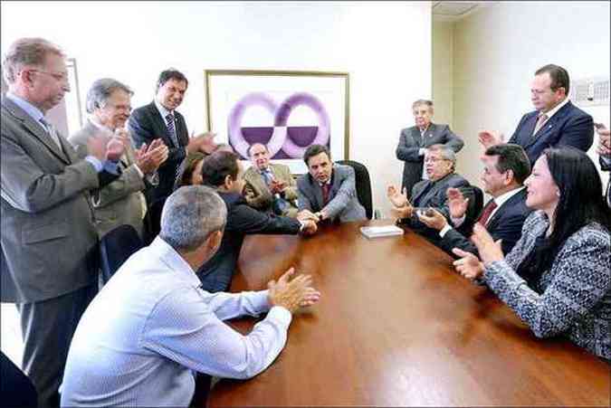 Acio se reuniu com dirigentes dos quatro partidos que anunciaram que vo apoi-lo na disputa presidencial (foto: George Gianni/PSDB)