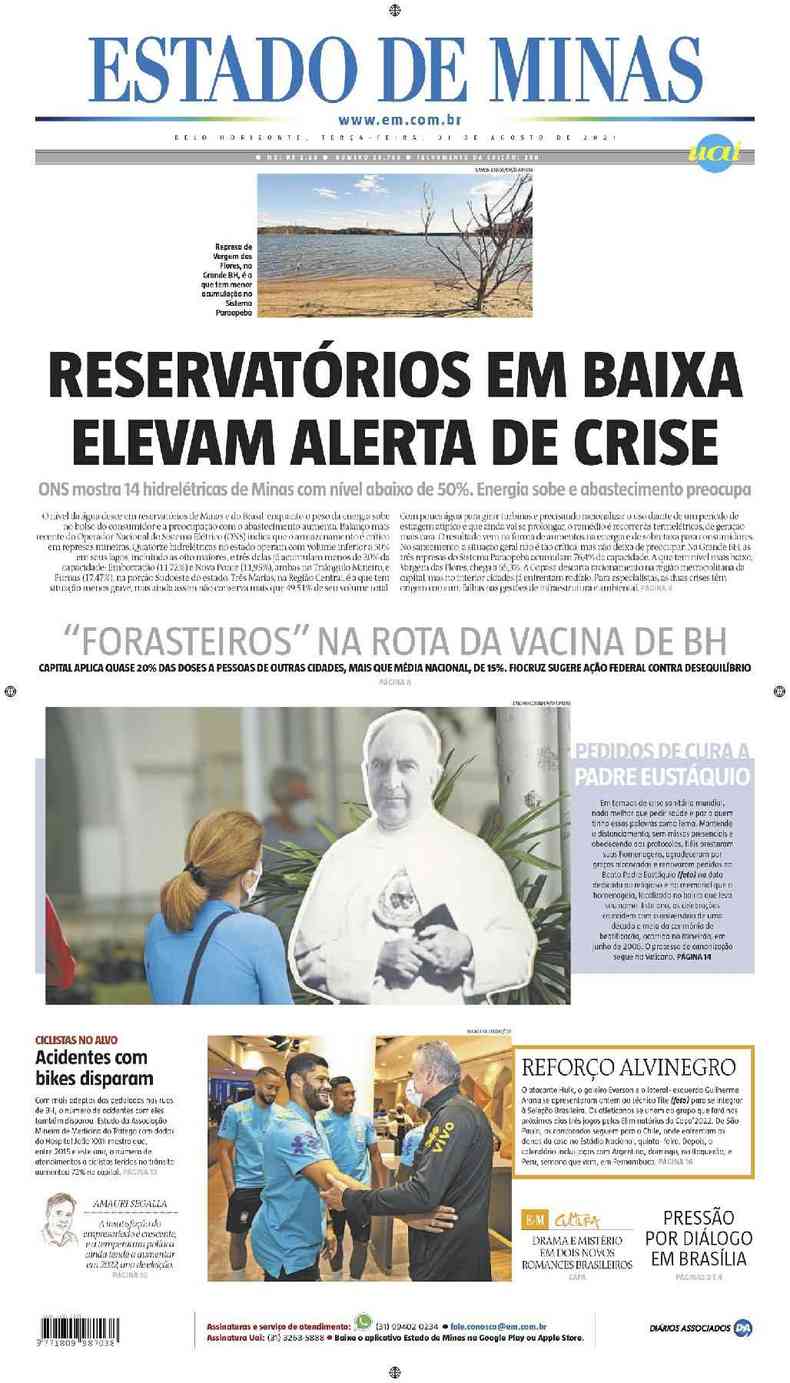 Confira a Capa do Jornal Estado de Minas do dia 31/08/2021(foto: Estado de Minas)