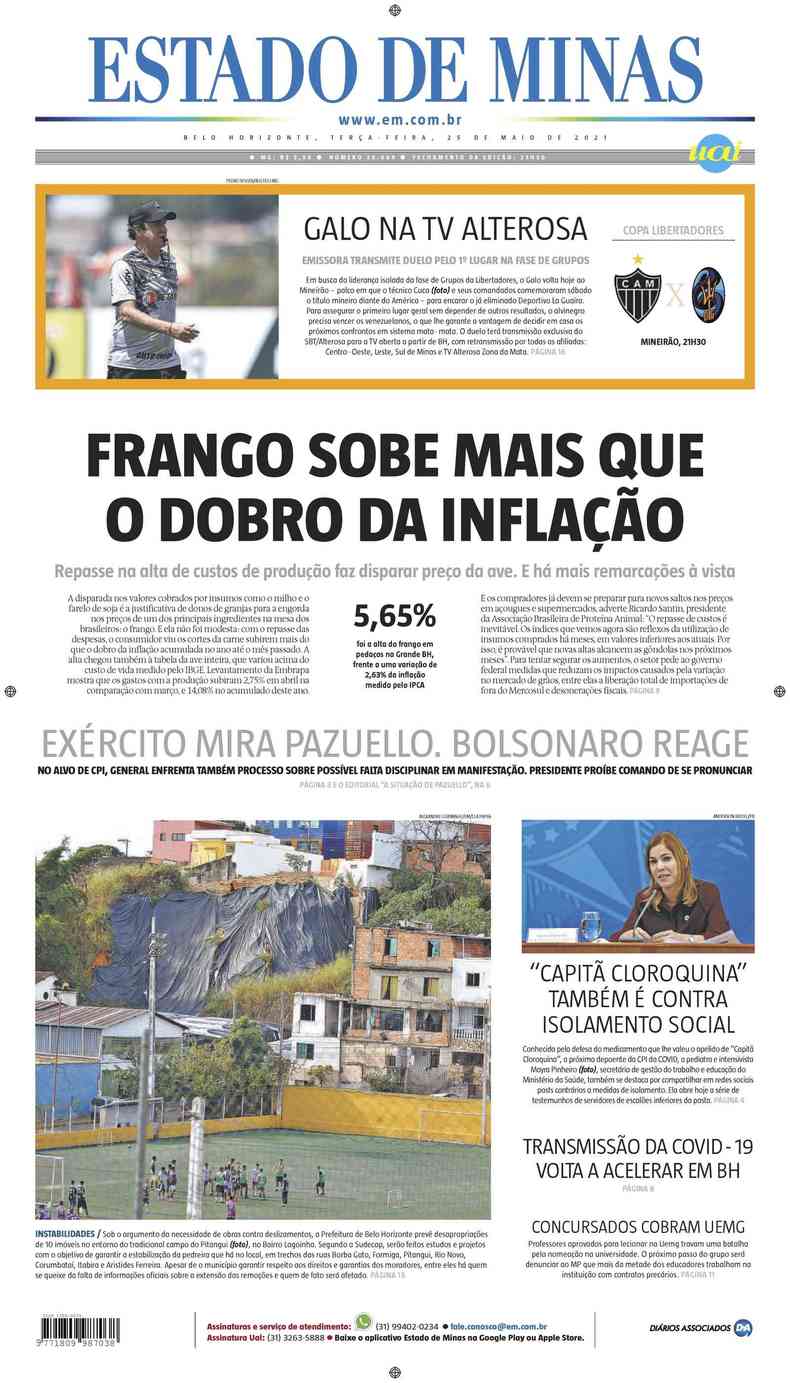 Confira a Capa do Jornal Estado de Minas do dia 25/05/2021(foto: Estado de Minas)