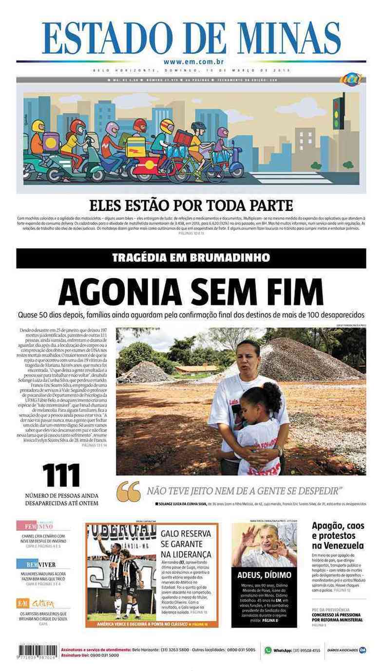 Confira a Capa do Jornal Estado de Minas do dia 10/03/2019(foto: Estado de Minas)