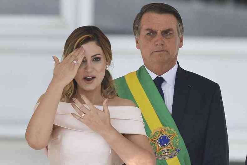 Primeira dama Michelle Bolsonaro discursa em libras na posse do marido (foto: Marcelo Camargo/Agncia Brasil )