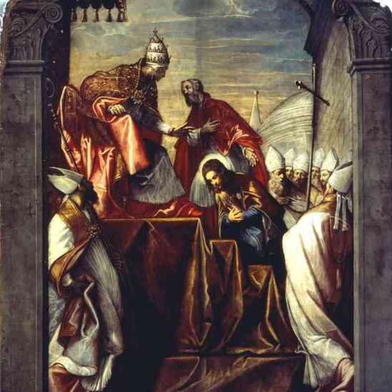 So Roque se apresentando ao papa, em imagem feita por Tintoretto, no sculo 16