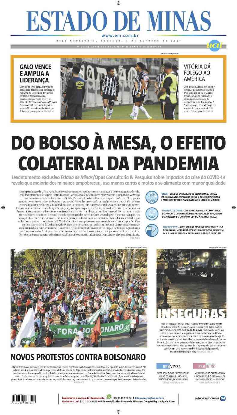 Confira a Capa do Jornal Estado de Minas do dia 03/10/2021