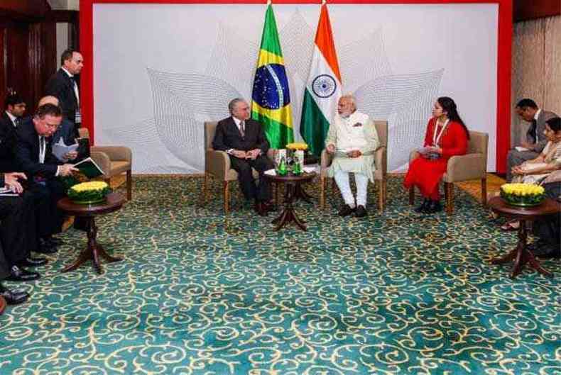 O presidente Michel Temer, encontra-se com o primeiro-ministro da ndia, Narendra Modi, em Goa(foto: Beto Barata/PR)