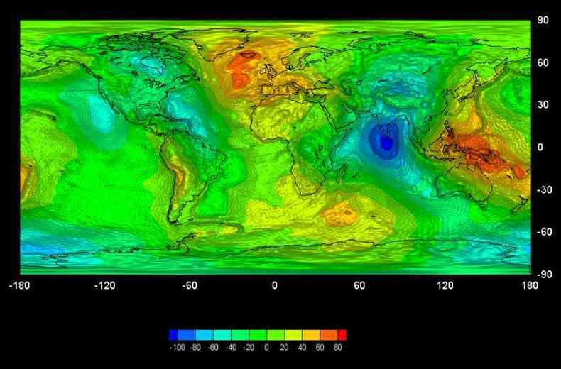 Mapa da Terra com cores diferentes