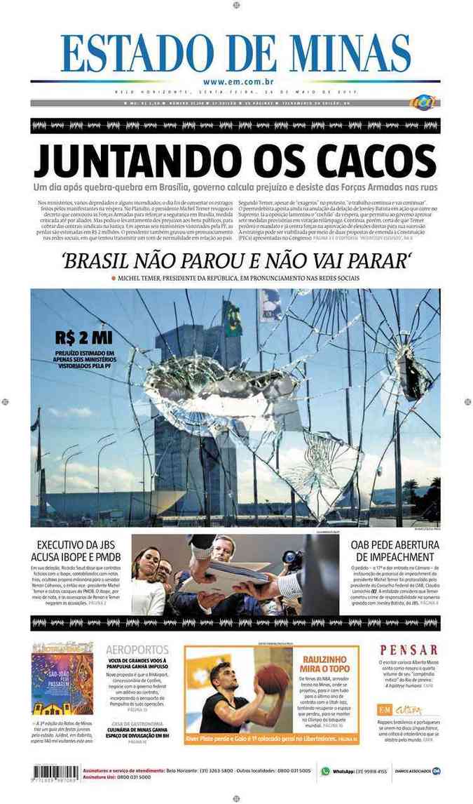 Confira a Capa do Jornal Estado de Minas do dia 26/05/2017