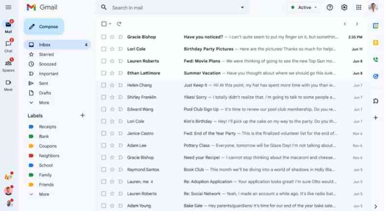 Tela inicial do Gmail