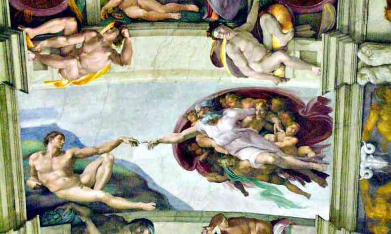 A criao de Ado, obra-prima de Michelngelo pintada no teto da Capela Sistina, , sem dvida, a genialidade sagrada do mestre das artes