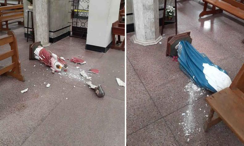 Imagens quebradas em igreja