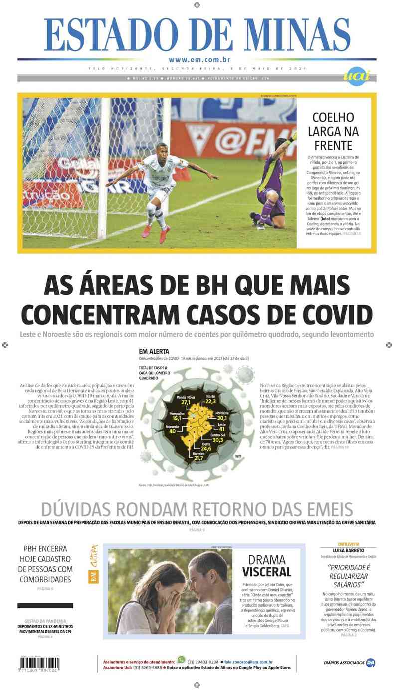 Confira a Capa do Jornal Estado de Minas do dia 03/05/2021(foto: Estado de Minas)